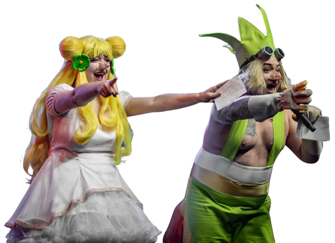 détourage d'une photographie de Margot et Panda en train de présenter un évènement cosplay